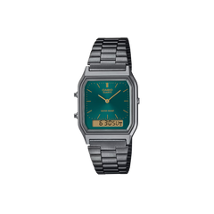 Relógio Casio Vintage Edgy cinzento escuro com mostrador verde água
