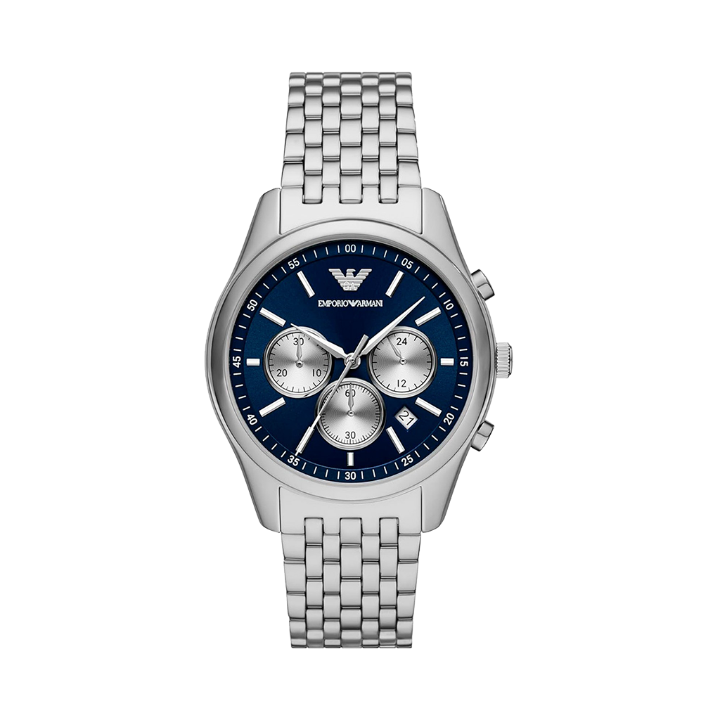 Relógio Armani António 41mm prateado com mostrador azul
