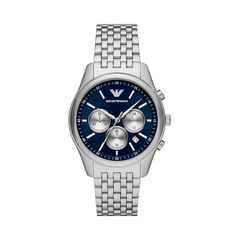 Relógio Armani António 41mm prateado com mostrador azul