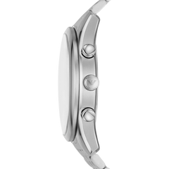 Vista lateral do Relógio Armani António 41mm prateado com mostrador azul