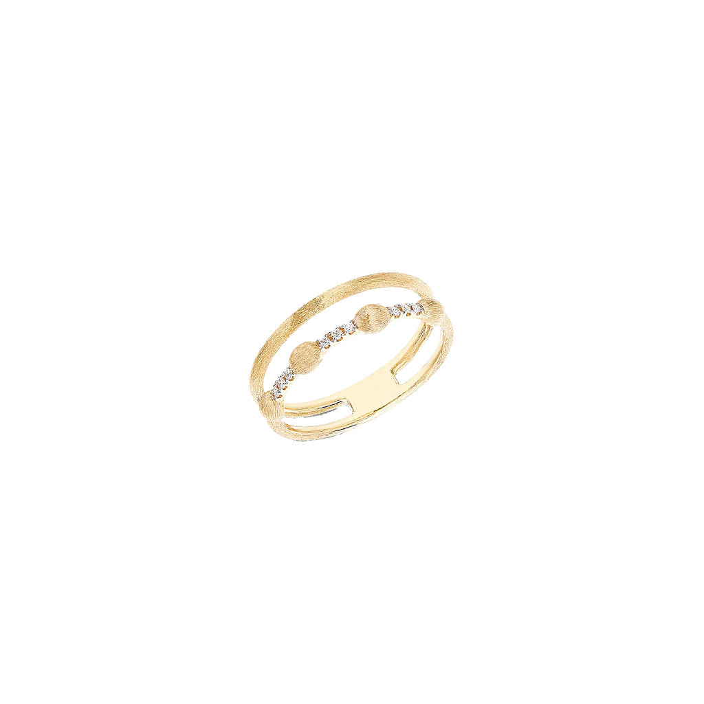 Anel NANIS Dancing Elite dourado com duas voltas, uma lisa e a outra com três tiras revestidas com zircónias intercaladas por circúlos