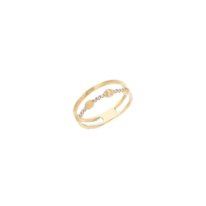 Anel NANIS Dancing Elite dourado com duas voltas, uma lisa e a outra com três tiras revestidas com zircónias intercaladas por circúlos