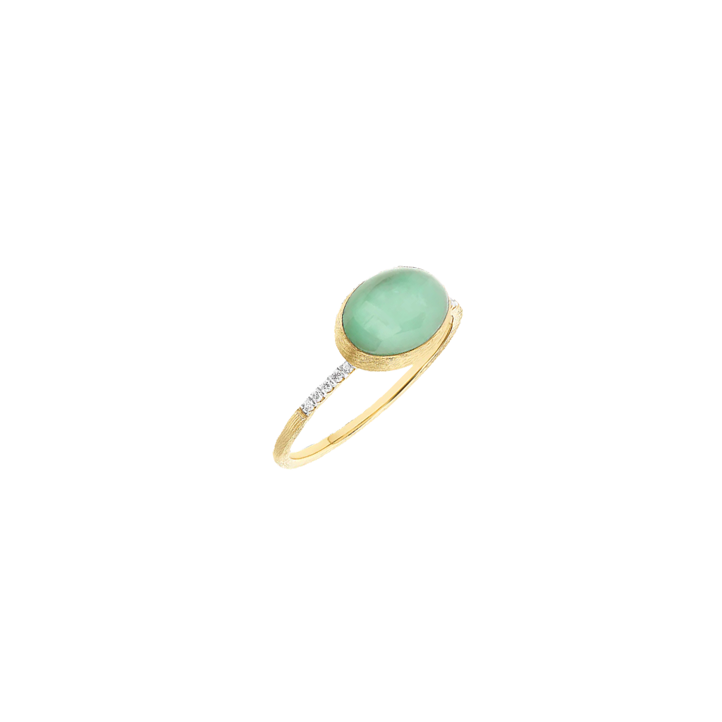 Anel NANIS Boules dourado com duas linhas de diamantes e bola oval de jadeíta