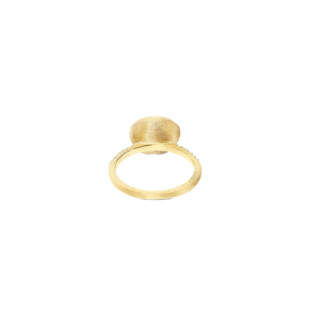 Anel NANIS Boules dourado com duas linhas de diamantes e bola oval de jadeíta vista interior