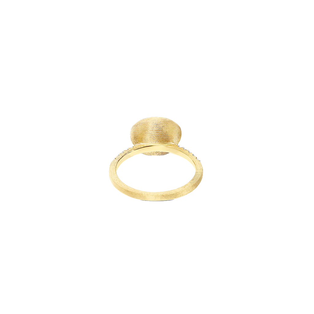 Anel NANIS Boules dourado com duas linhas de diamantes e bola oval de jadeíta vista interior