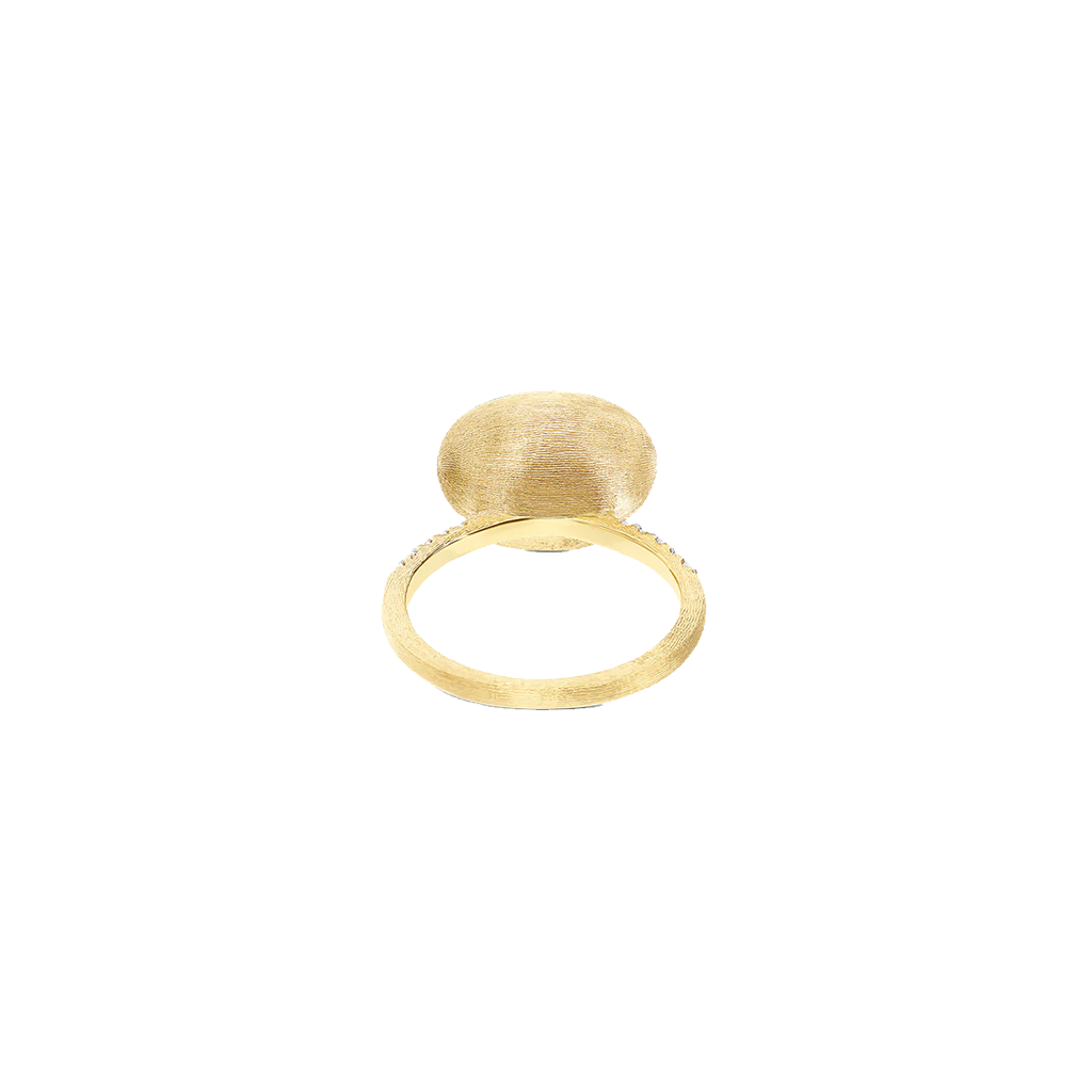 Anel NANIS Boules dourado com duas linhas de diamantes e bola oval de amazonita vista interior