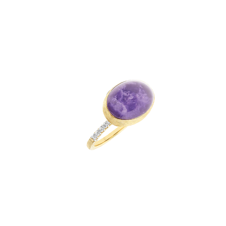 Anel NANIS Boules dourado com duas linhas de diamantes e bola oval de lepidolite