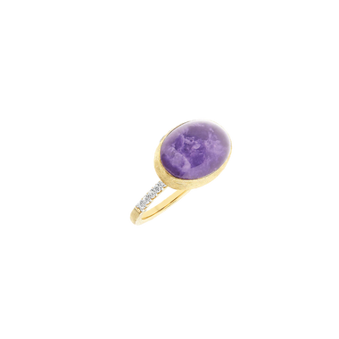 Anel NANIS Boules dourado com duas linhas de diamantes e bola oval de lepidolite