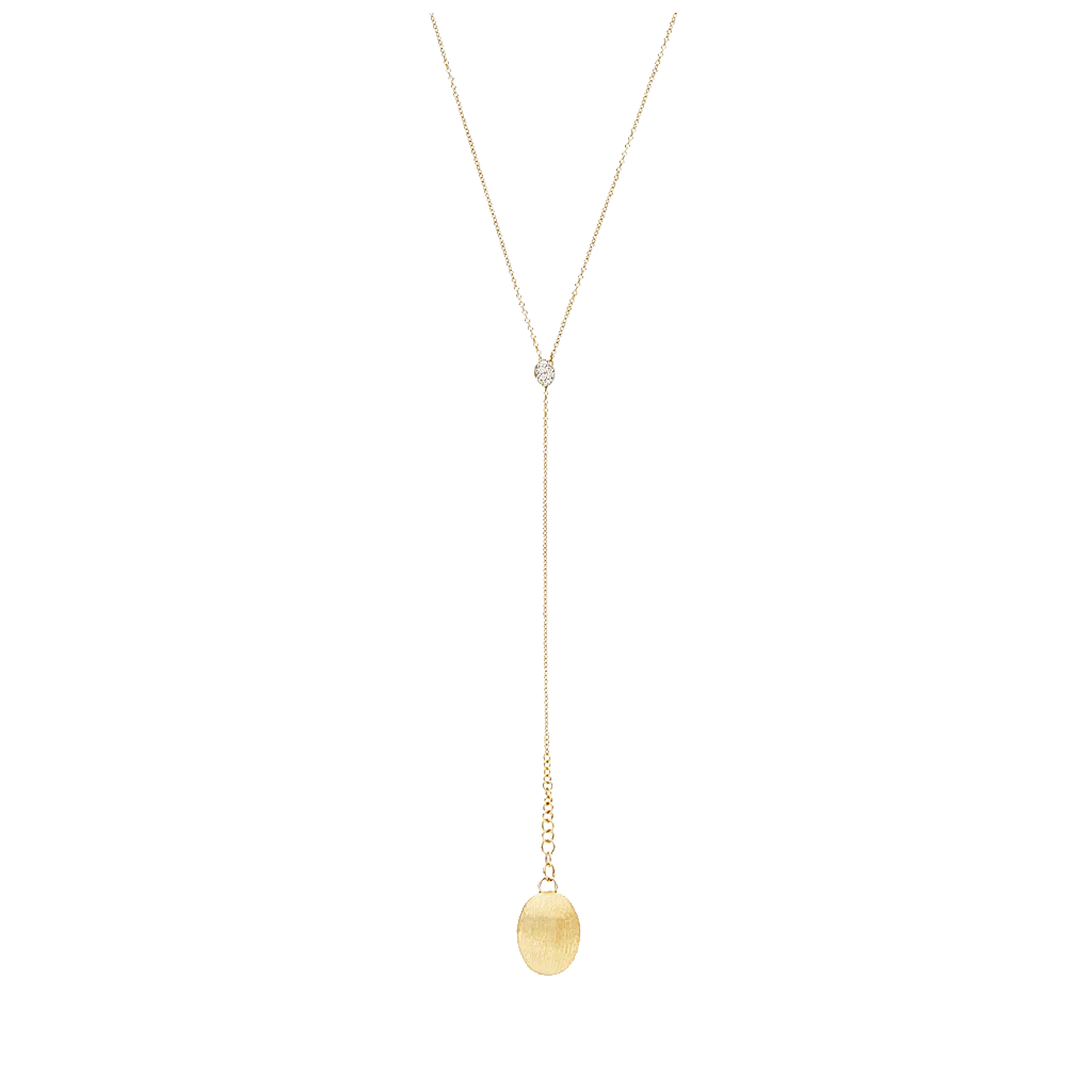 Colar NANIS Dancing Elite dourado com pormenor de união revestido em zircónias com um fio longo e pendente oval no fim