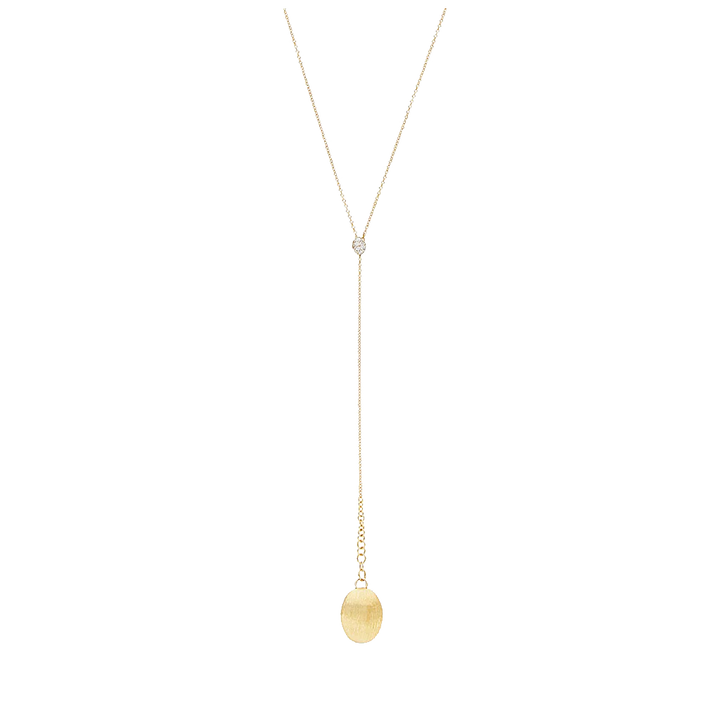 Colar NANIS Dancing Elite dourado com pormenor de união revestido em zircónias com um fio longo e pendente oval no fim