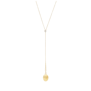 Colar NANIS Dancing Elite dourado com pormenor de união revestido em zircónias com um fio longo e pendente oval no fim