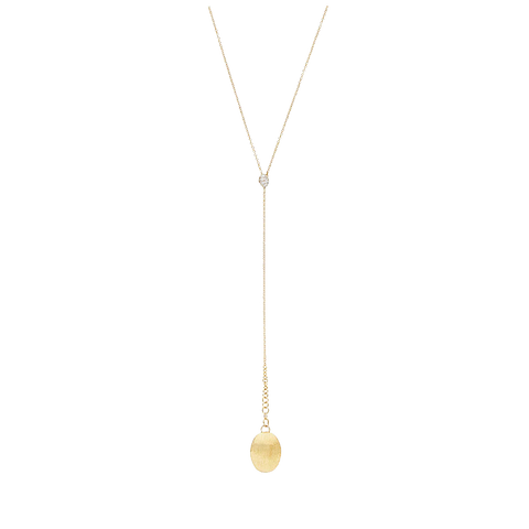 Colar NANIS Dancing Elite dourado com pormenor de união revestido em zircónias com um fio longo e pendente oval no fim