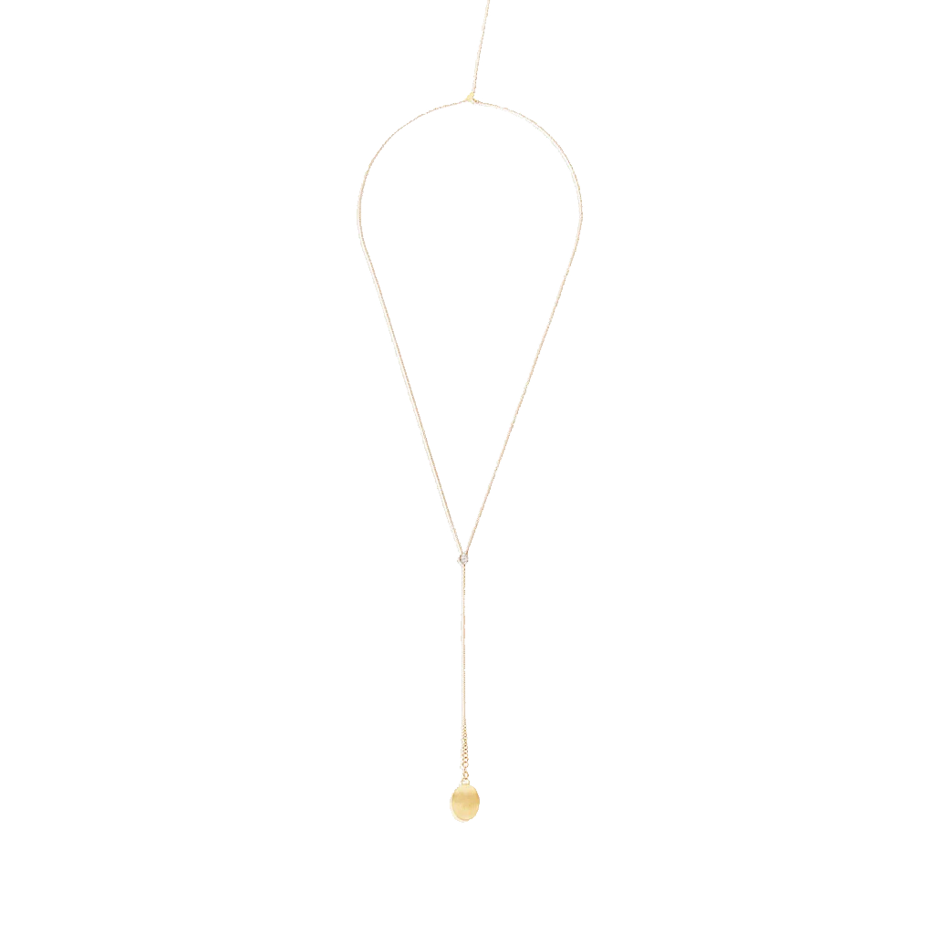 Colar NANIS Dancing Elite dourado com pormenor de união revestido em zircónias com um fio longo e pendente oval no fim