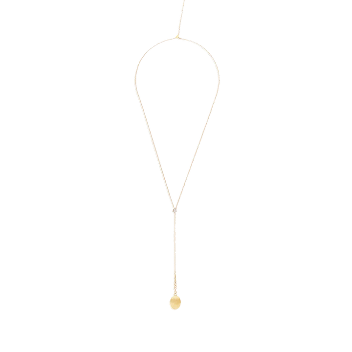 Colar NANIS Dancing Elite dourado com pormenor de união revestido em zircónias com um fio longo e pendente oval no fim