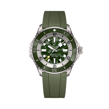 Relógio Breitling Superocean Automatic Super Diver 46mm com pulseira silicone e mostrador verdes de caixa prateada