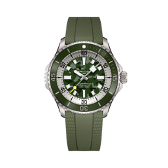 Relógio Breitling Superocean Automatic Super Diver 46mm com pulseira silicone e mostrador verdes de caixa prateada