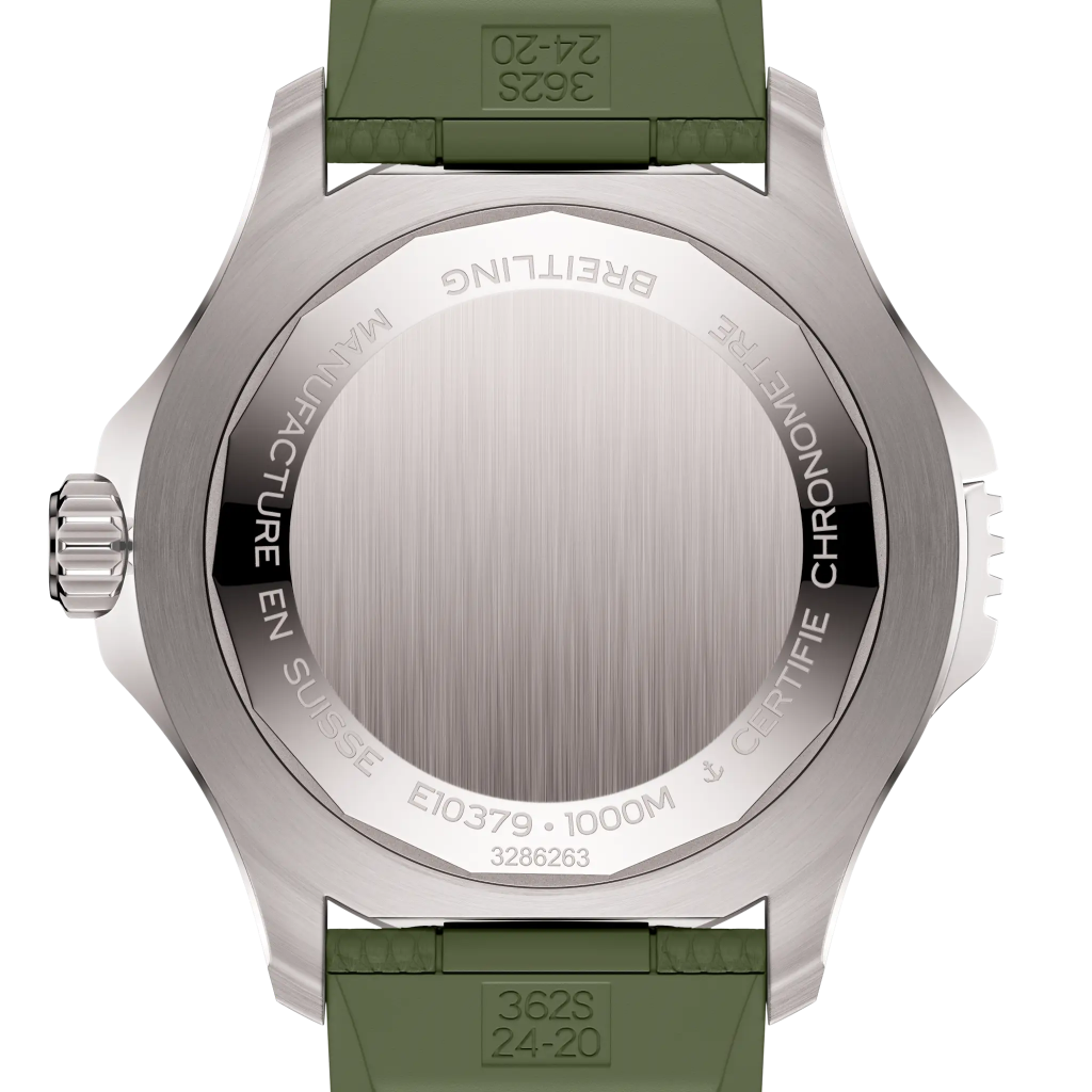 Tampa prateada do Relógio Breitling Superocean Automatic Super Diver 46mm com pulseira silicone e mostrador verdes de caixa prateada