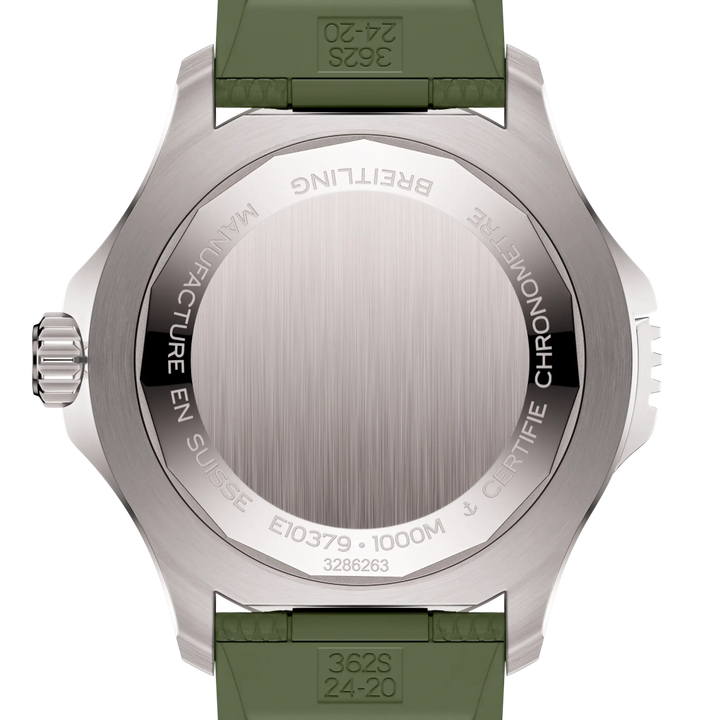 Tampa prateada do Relógio Breitling Superocean Automatic Super Diver 46mm com pulseira silicone e mostrador verdes de caixa prateada