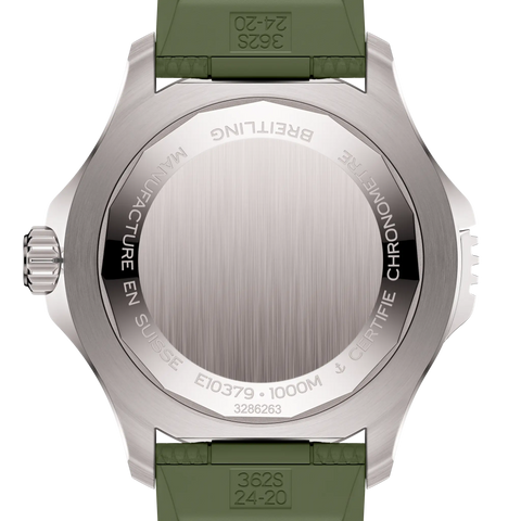 Tampa prateada do Relógio Breitling Superocean Automatic Super Diver 46mm com pulseira silicone e mostrador verdes de caixa prateada