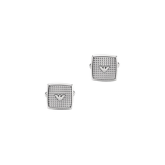 A imagem exibe um par de botões de punho. Estes botões de punho são retangulares com bordas arredondadas e apresentam um design padronizado com logo Emporio Armani no centro