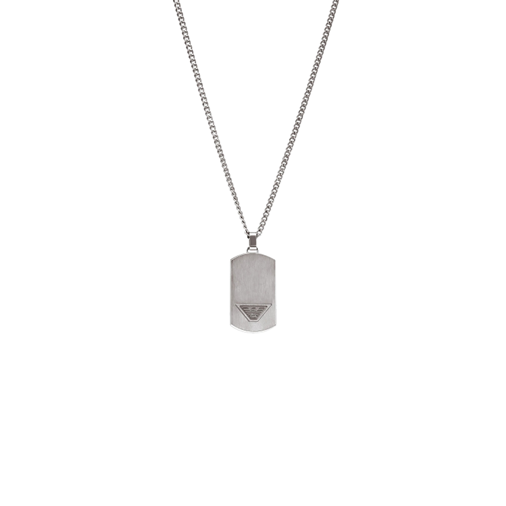 Colar Armani Eagle de chapa prateada lisa e símbolo da águia da marca cravada