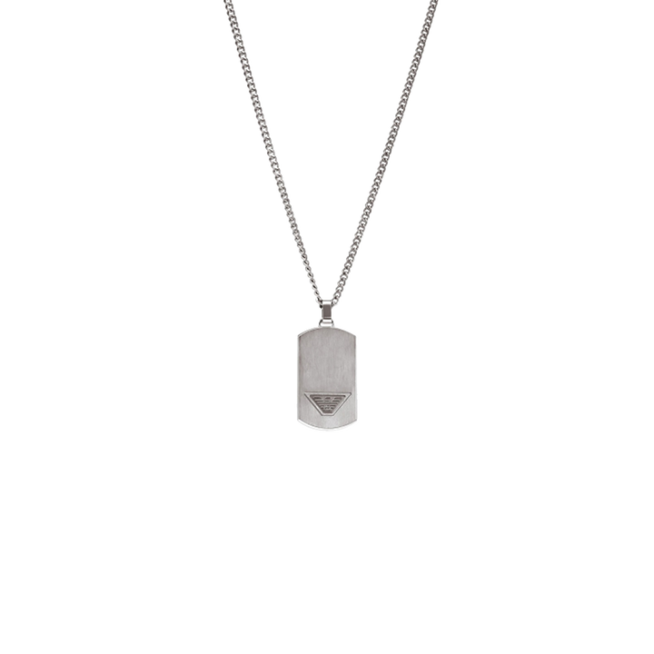 Colar Armani Eagle de chapa prateada lisa e símbolo da águia da marca cravada