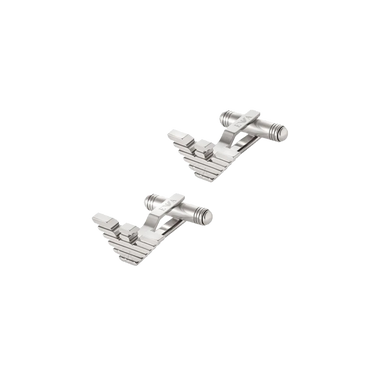 Botões de Punho Armani Essentials prateados com símbolo da águia e detalhe de linhas cravadas ao longo da águia e fecho tradicional