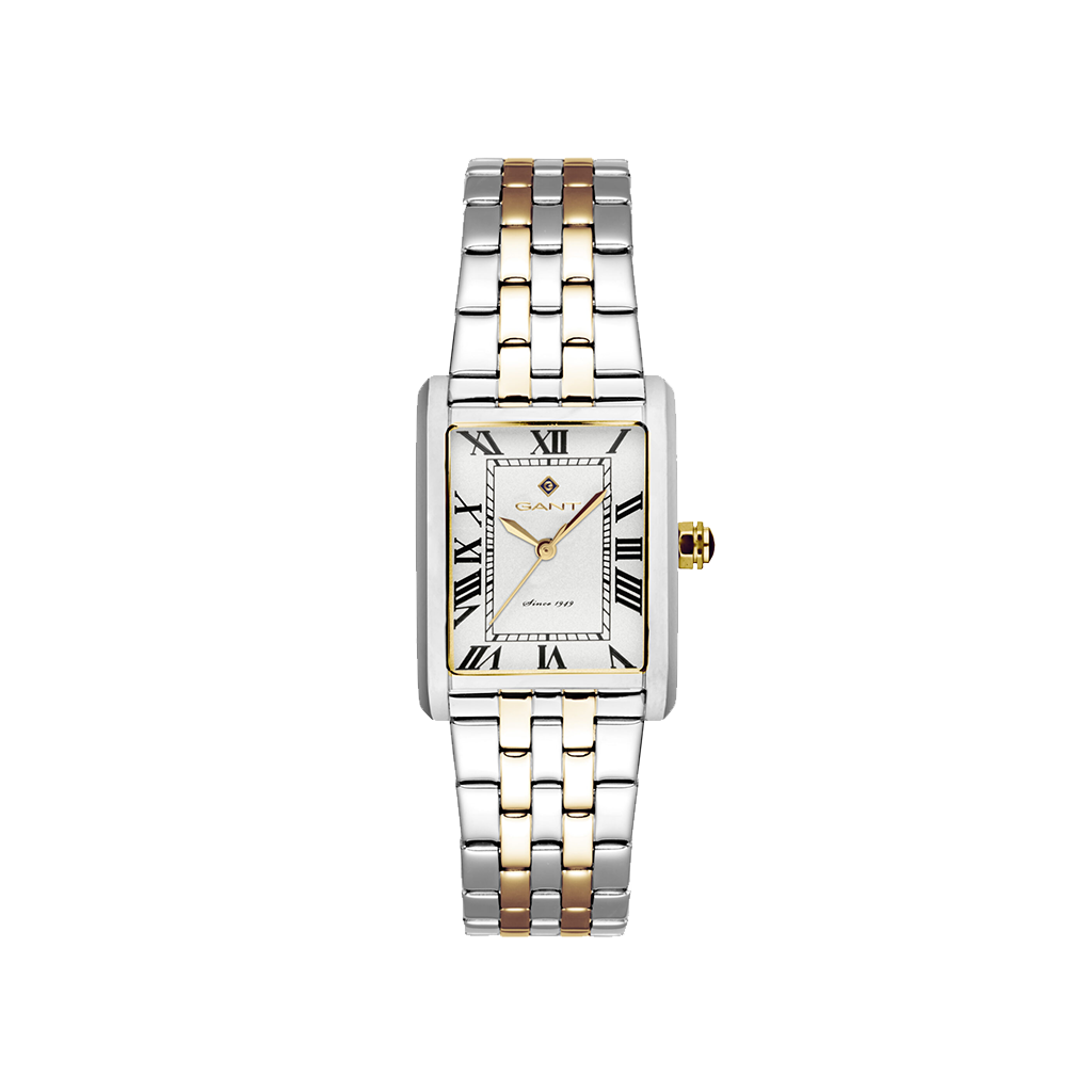Relógio Gant Rhode Island 24mm prateado e dourado com mostrador romano branco