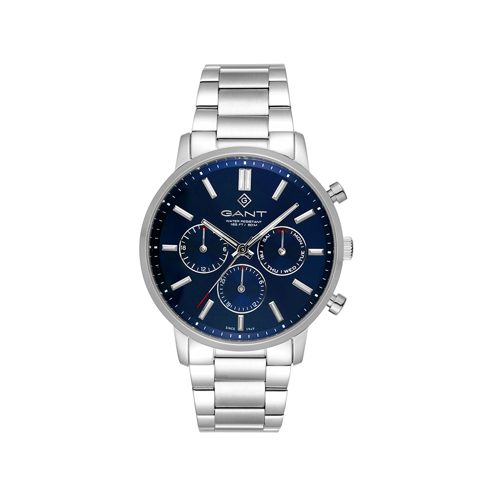 Relógio Gant East Hill 43mm prateado com mostrador azul
