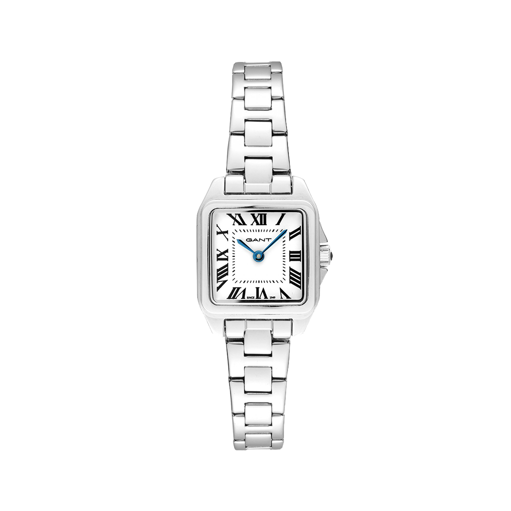 Relógio Gant Seneca 22mm prateado com mostrador branco e numera;\ao romana preta