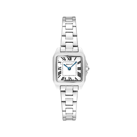 Relógio Gant Seneca 22mm prateado com mostrador branco e numera;\ao romana preta