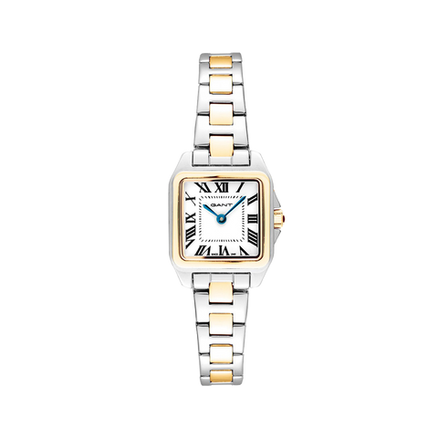 Relógio Gant Seneca 22mm prateado e dourado com mostrador branco