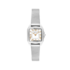 Relógio Gant Seneca 22mm prateado de pulseira malha com mostrador branco e numeração romana dourada