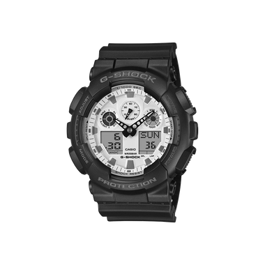 Relógio Casio G-Shock Classic com caixa e pulseira pretas dmostrador branco 