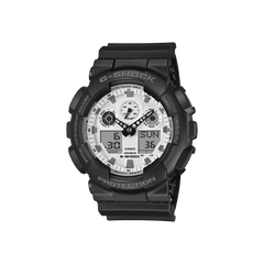 Relógio Casio G-Shock Classic com caixa e pulseira pretas dmostrador branco 