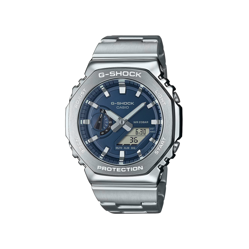 Relógio Casio G-Shock G-Steel prateado com mostrador azul escuro