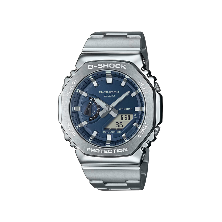 Relógio Casio G-Shock G-Steel prateado com mostrador azul escuro
