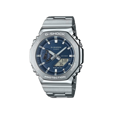 Relógio Casio G-Shock G-Steel prateado com mostrador azul escuro