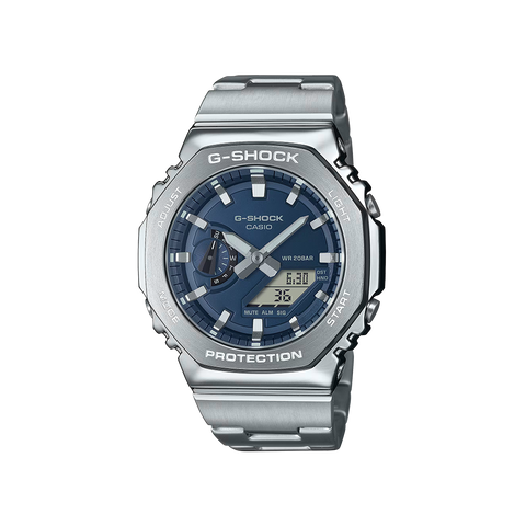Relógio Casio G-Shock G-Steel prateado com mostrador azul escuro
