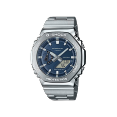 Relógio Casio G-Shock G-Steel prateado com mostrador azul escuro