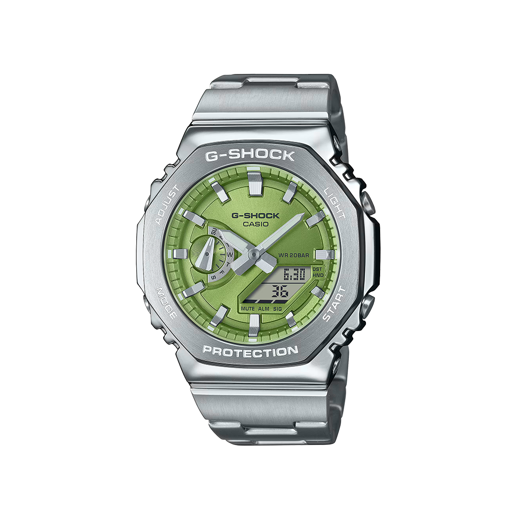 Relógio Casio G-Shock G-Steel prateado com mostrador verde