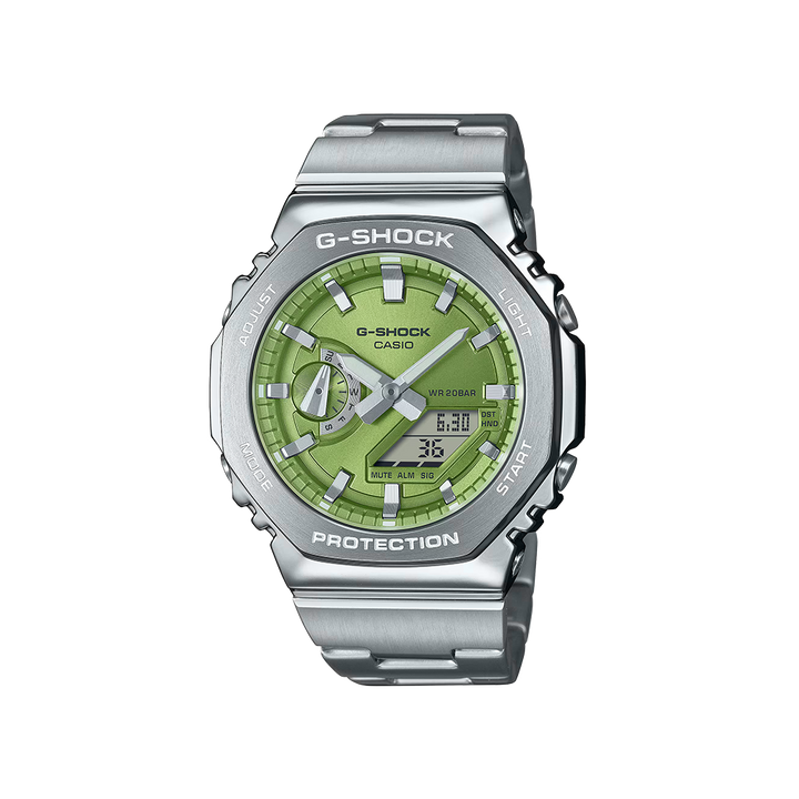 Relógio Casio G-Shock G-Steel prateado com mostrador verde