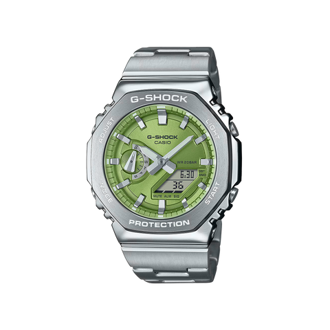 Relógio Casio G-Shock G-Steel prateado com mostrador verde