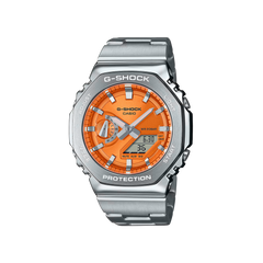 Relógio Casio G-Shock G-Steel prateado com mostrador laranja
