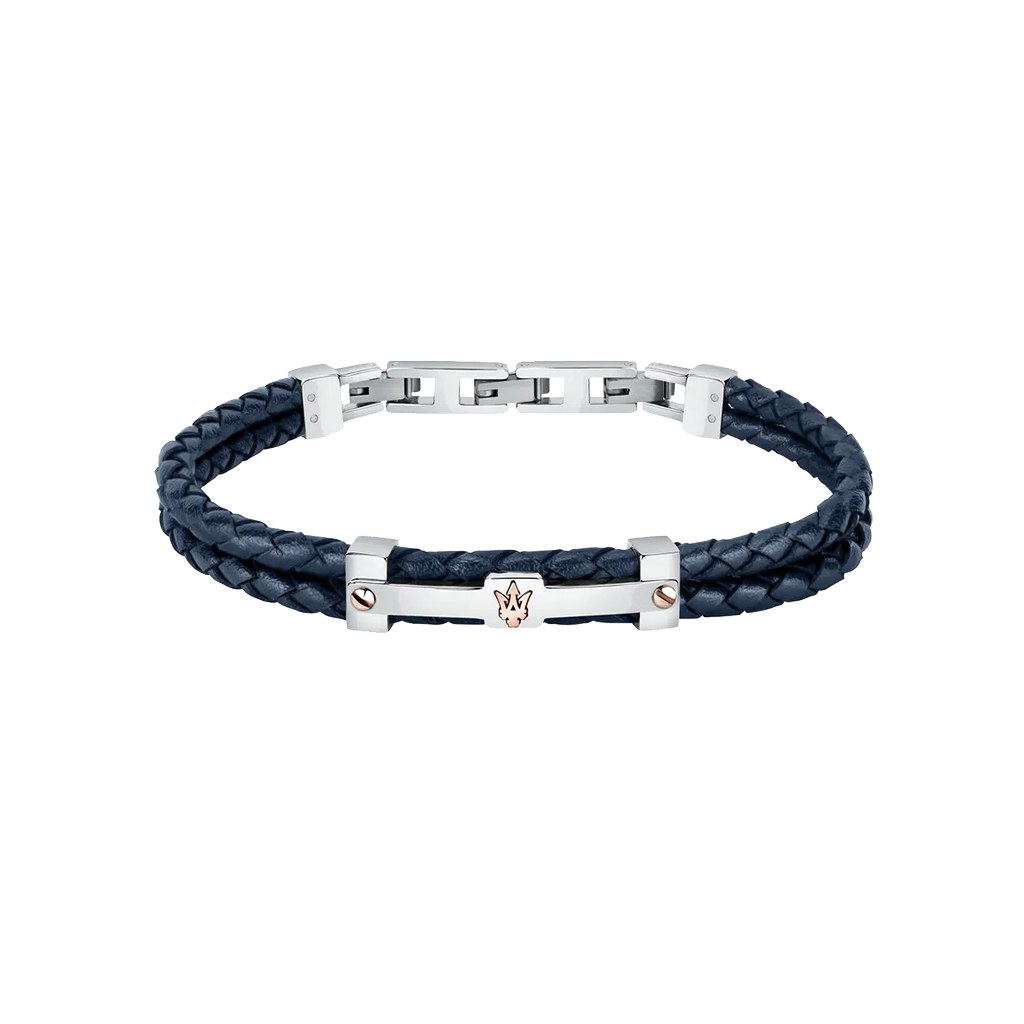 Pulseira Gioielli Leather Blue-Silver