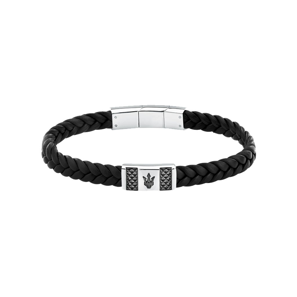 Pulseira Recycle Leather Black-Silver