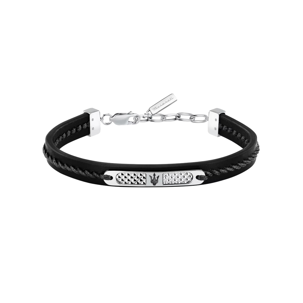 Pulseira Recycled Leather Black-Silver