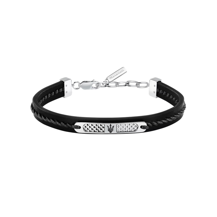 Pulseira Recycled Leather Black-Silver
