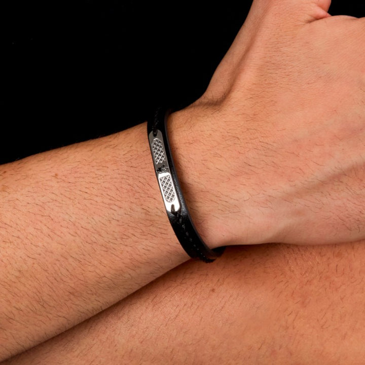 Pulseira Recycled Leather Black-Silver