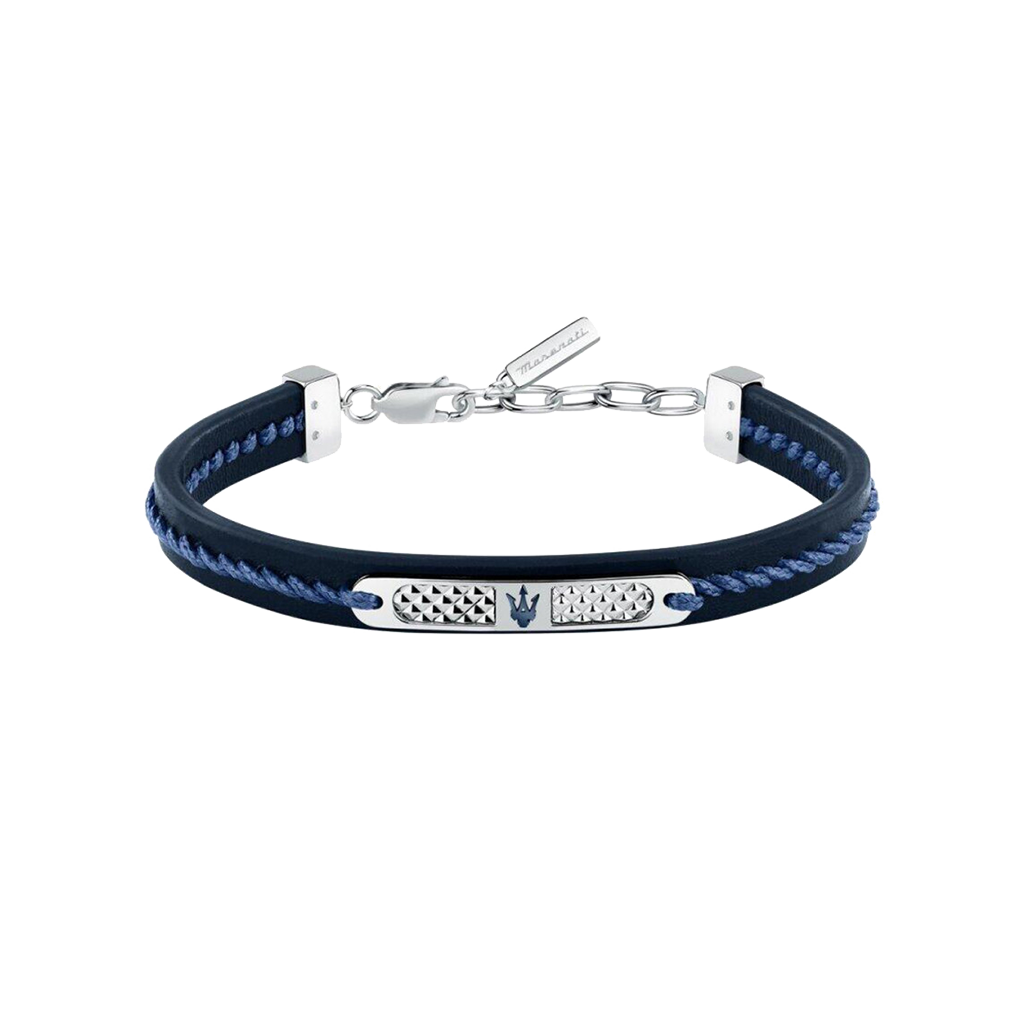 Pulseira Recycled Leather Blue-Silver